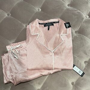 BCBG Pink Satin Pajama Set with White Accents